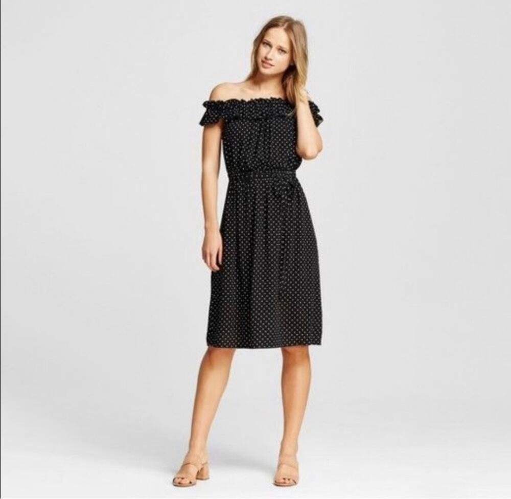 Who What Wear Off the Shoulder Polka Dot Dress Size Small Knee Length